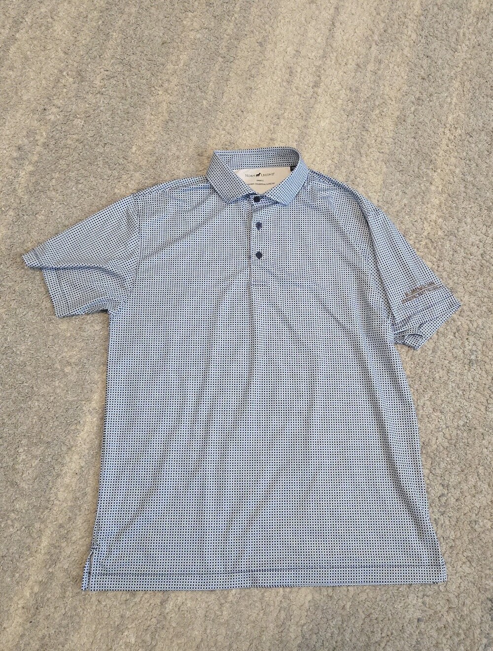 Horn Legend Lexus Polo Shirt Mens Small S Blue Geometric Bamboo Charcoal Luxury